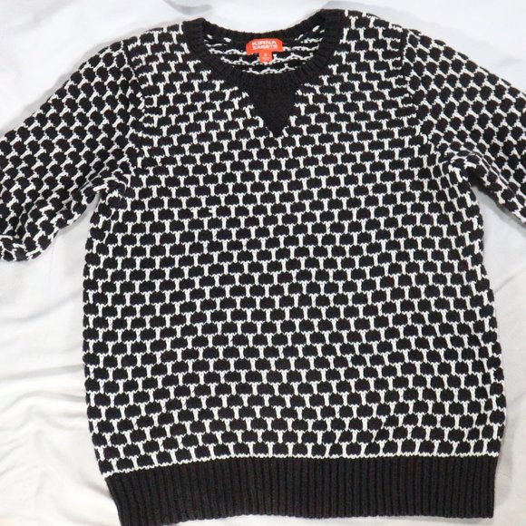 KIRNA ZABETE Black and White Woven Half Sleeve Sweater Sz Medium US Women - Picture 1 of 9